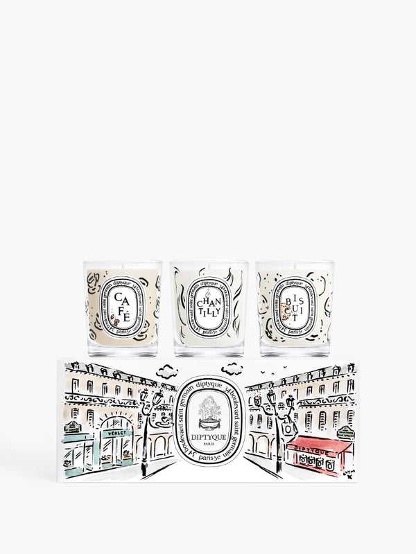 Café (Coffee), Chantilly (Whipped Cream), Biscuit - Set of 3 Small Candles