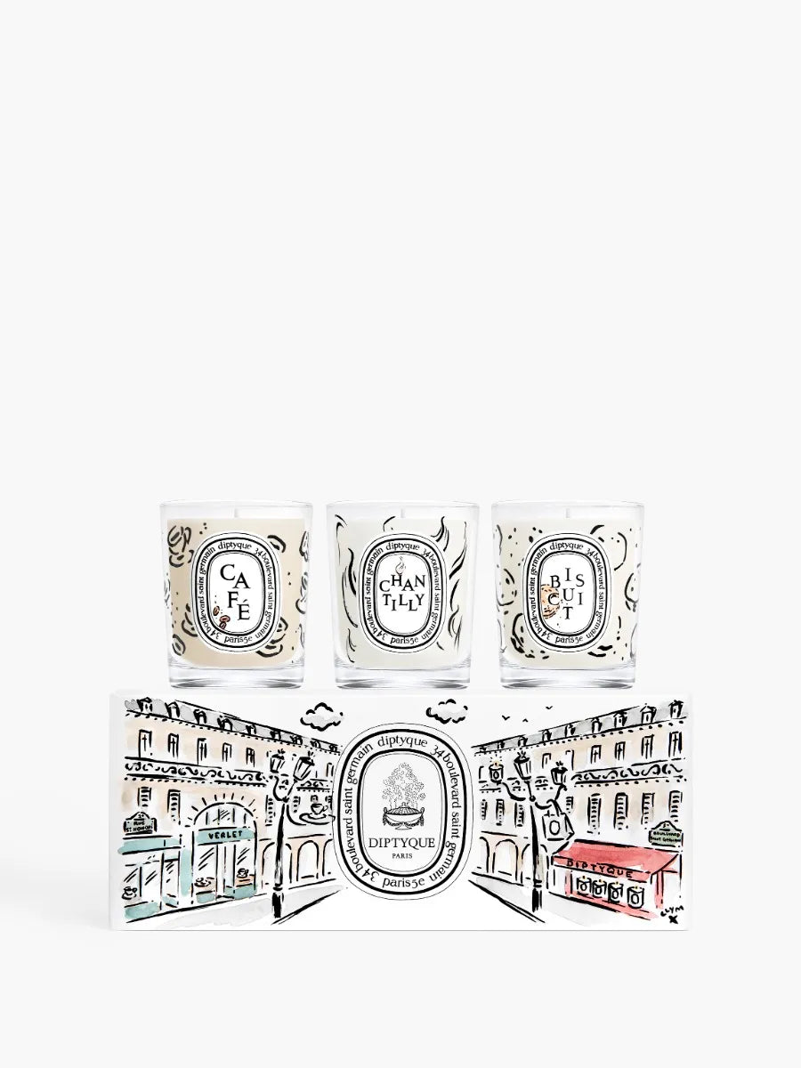 Café (Coffee), Chantilly (Whipped Cream), Biscuit - Set of 3 Small Candles